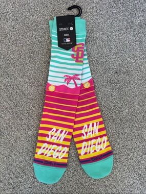 Stance San Diego Padres City Connect Palm Stripe Crew Socks - Teal, Pink, Yellow